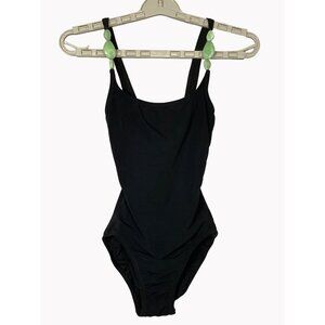 Lisa Curran Women’s One-Piece Swimsuit Size 4 Black Turquoise Strap Detail New